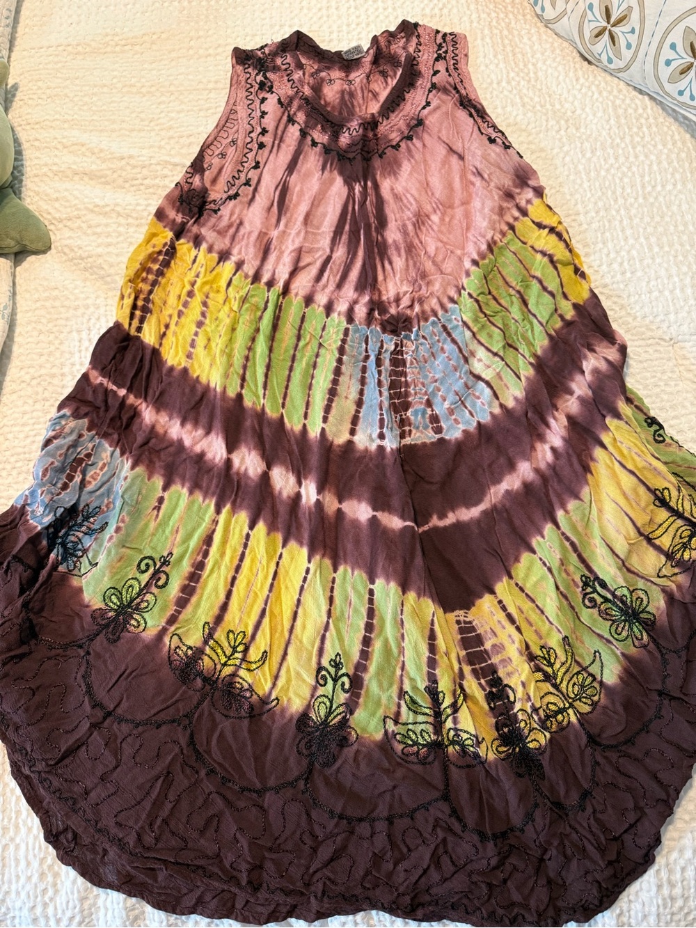 Tie-Dye Boho Midi Skirt in Purple, Yellow & Green